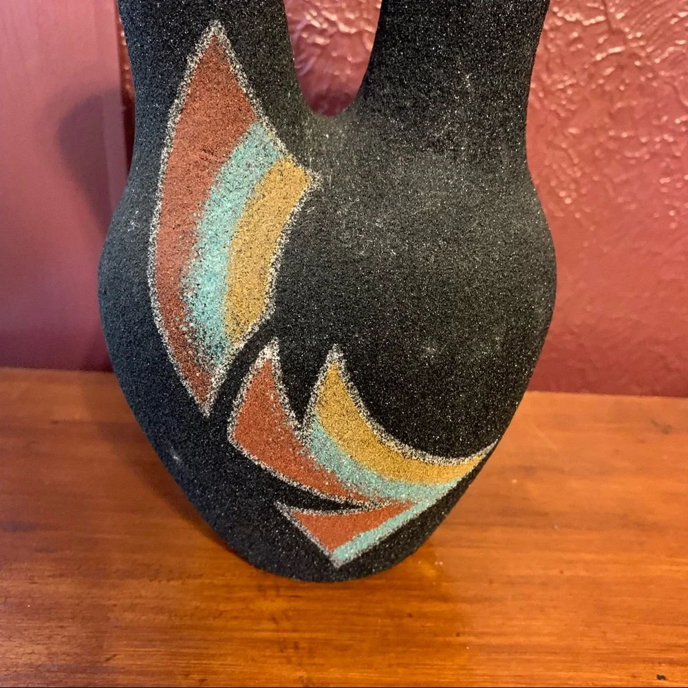 Native American Indian Pottery Black Wedding Vase 10 inch